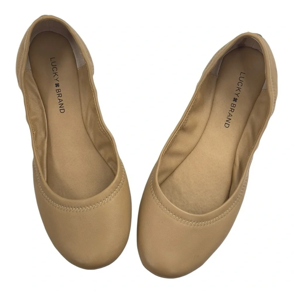 Lucky Brand Women's Beige Leather Ballet Flats Size 9.5 Preowned Like New